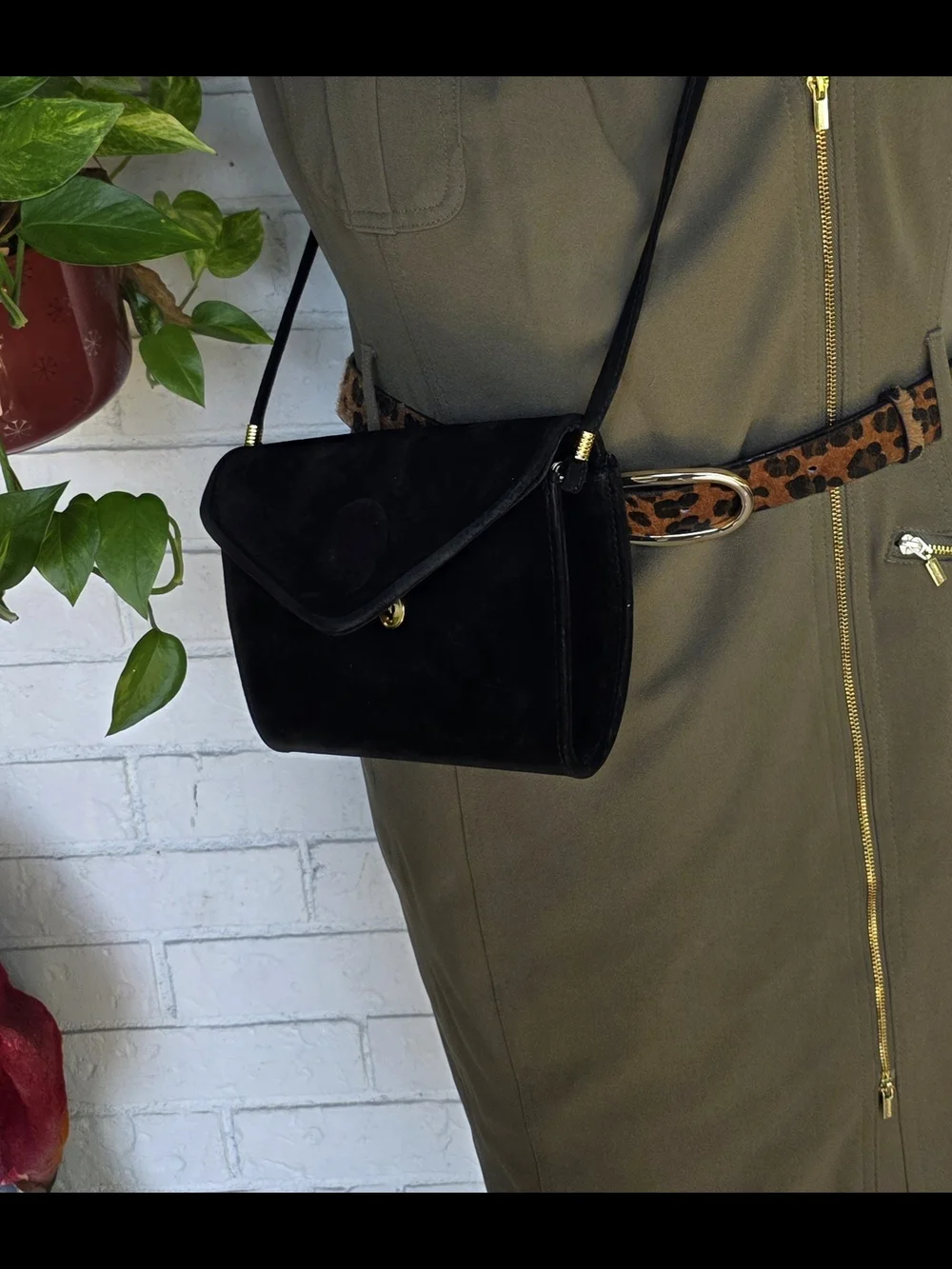 Rush Hour-Black Suede Crossbody Bag - Minimal Envelope Design- Vintage